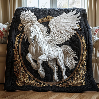 Elegant White Horse Quilted Blanket GFTOTP8521