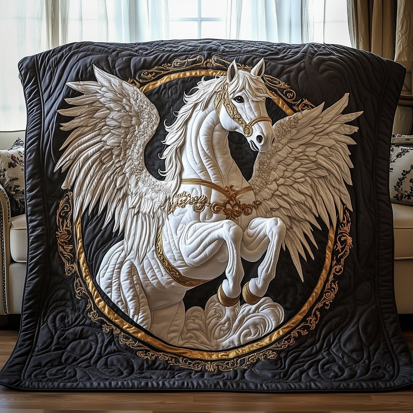 Elegant White Horse Quilted Blanket GFTOTP8522