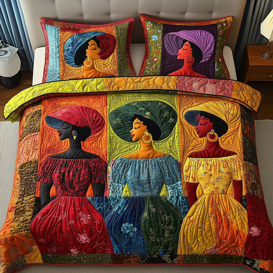 Golden Glow Sunbonnet 3-Piece Quilted Bedding Set GFTOTP8648