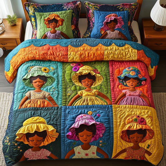 Golden Glow Sunbonnet 3-Piece Quilted Bedding Set GFTOTP8651