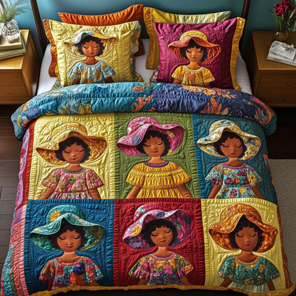 Golden Glow Sunbonnet 3-Piece Quilted Bedding Set GFTOTP8652