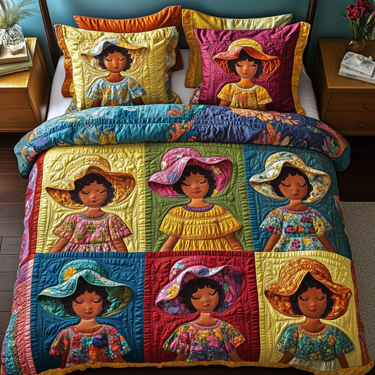 Golden Glow Sunbonnet 3-Piece Quilted Bedding Set GFTOTP8652