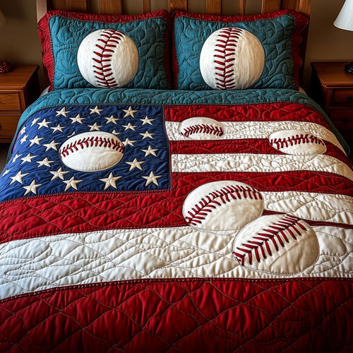American Classic Baseball 3-Piece Quilted Bedding Set GFTOTP8695