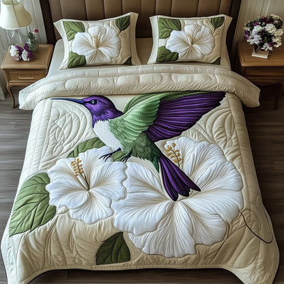 White Hibicus Dance 3-Piece Quilted Bedding Set GFTOTP8896