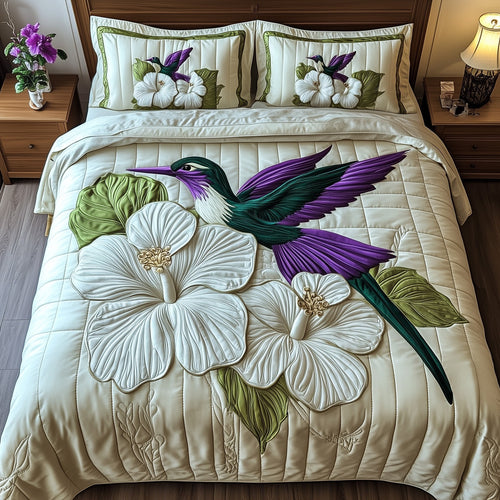 White Hibicus Dance 3-Piece Quilted Bedding Set GFTOTP8898