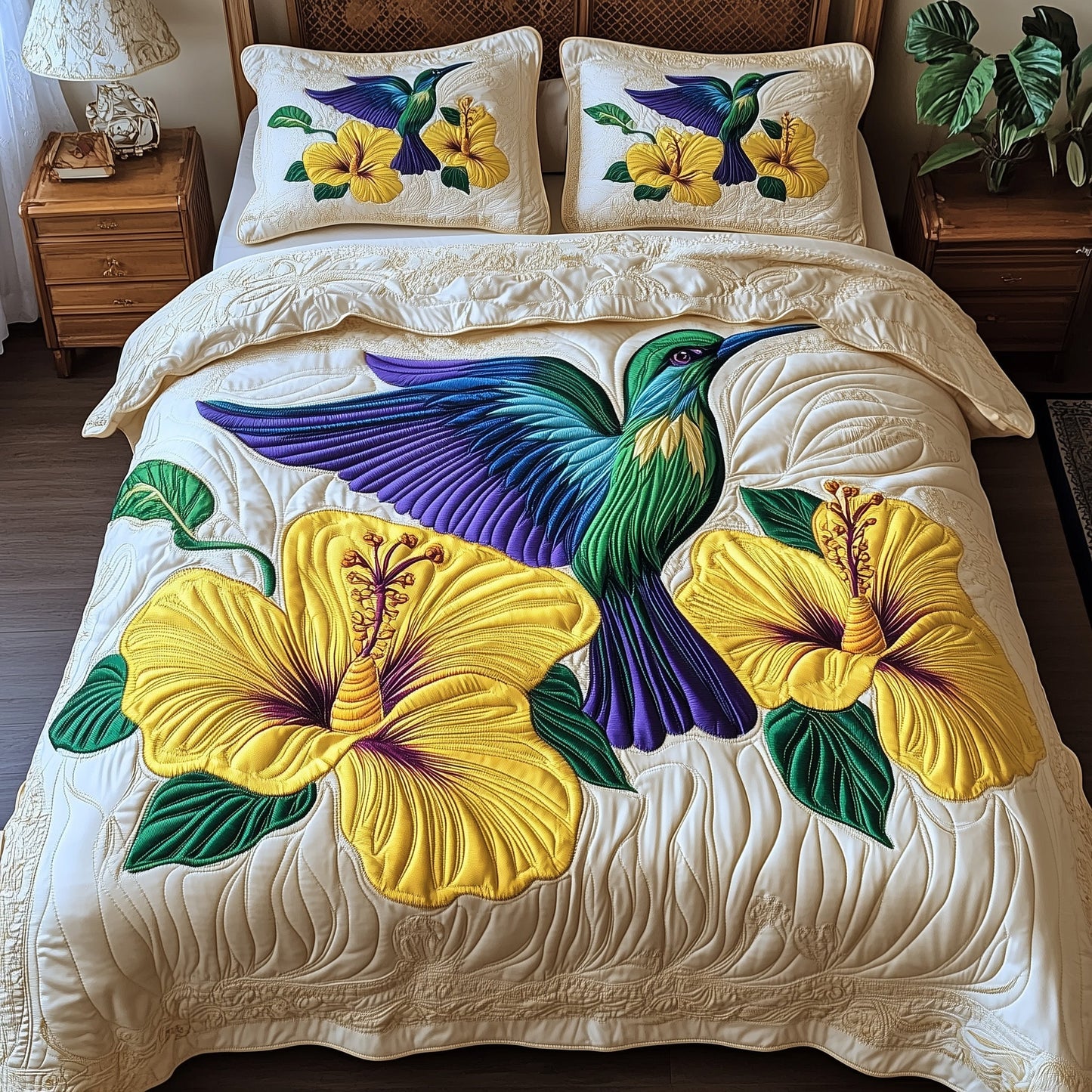 Hibicus Dance 3-Piece Quilted Bedding Set GFTOTP8933