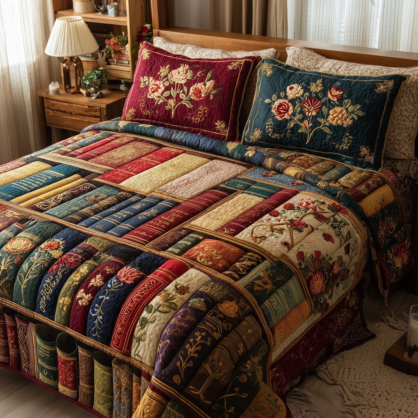 Floral Bookish 3-Piece Quilted Bedding Set GFTOTP9013