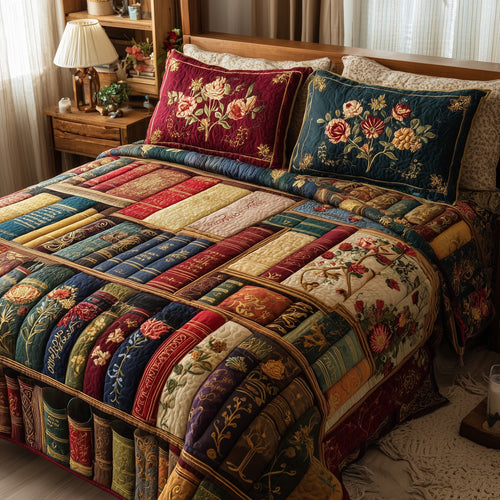 Floral Bookish 3-Piece Quilted Bedding Set GFTOTP9013