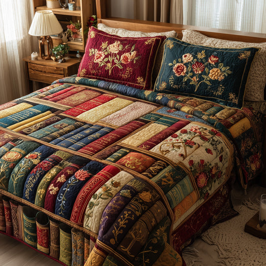Floral Bookish 3-Piece Quilted Bedding Set GFTOTP9013