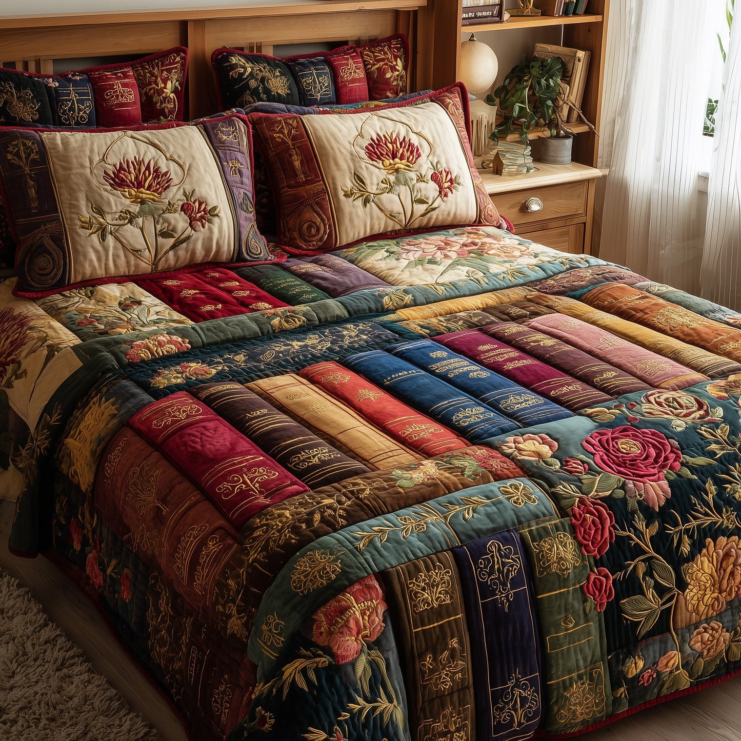 Floral Bookish 3-Piece Quilted Bedding Set GFTOTP9014