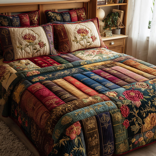 Floral Bookish 3-Piece Quilted Bedding Set GFTOTP9014