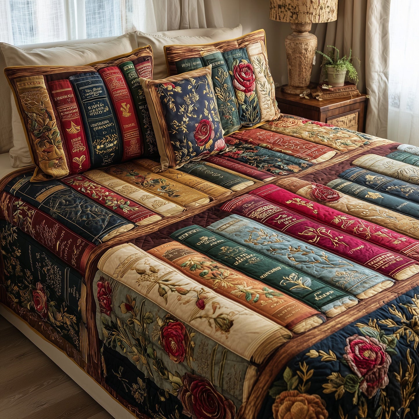 Floral Bookish 3-Piece Quilted Bedding Set GFTOTP9015