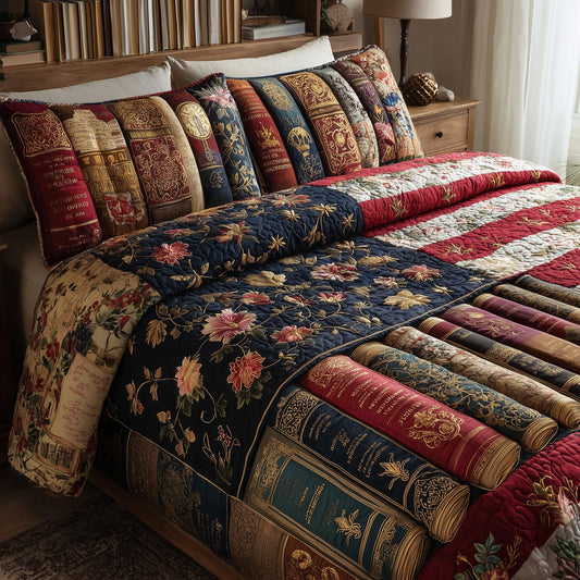 Floral Bookish 3-Piece Quilted Bedding Set GFTOTP9016