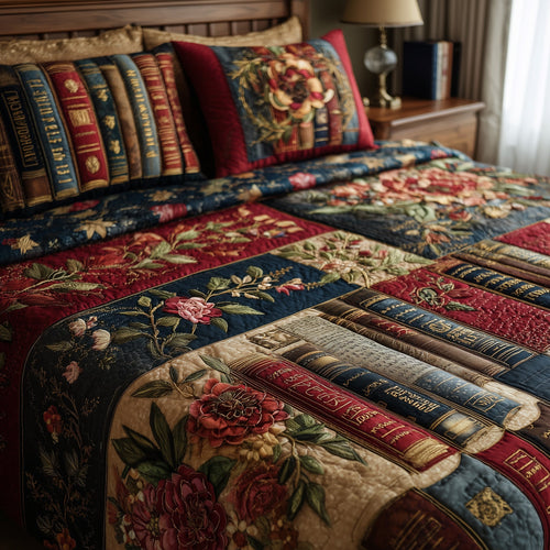 Floral Bookish 3-Piece Quilted Bedding Set GFTOTP9017