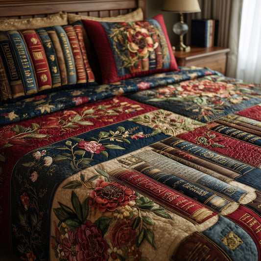 Floral Bookish 3-Piece Quilted Bedding Set GFTOTP9017