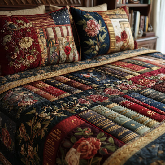 Floral Bookish 3-Piece Quilted Bedding Set GFTOTP9018