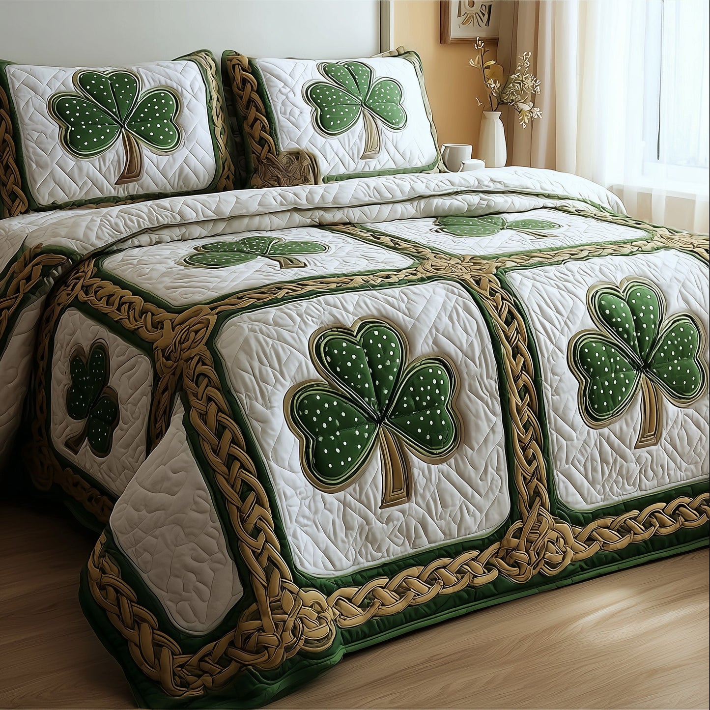 Irish Shamrock 3-Piece Quilted Bedding Set GFTOTP9169