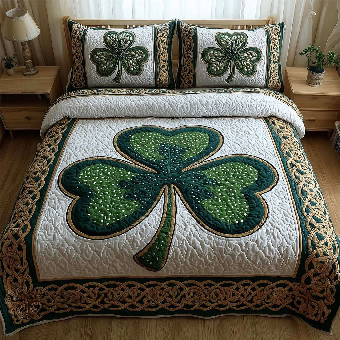 Irish Shamrock 3-Piece Quilted Bedding Set GFTOTP9170