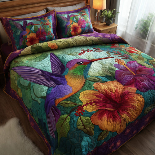 Vibrant Hummingbird 3-Piece Quilted Bedding Set GFTOTP9298