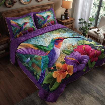 Vibrant Hummingbird 3-Piece Quilted Bedding Set GFTOTP9299