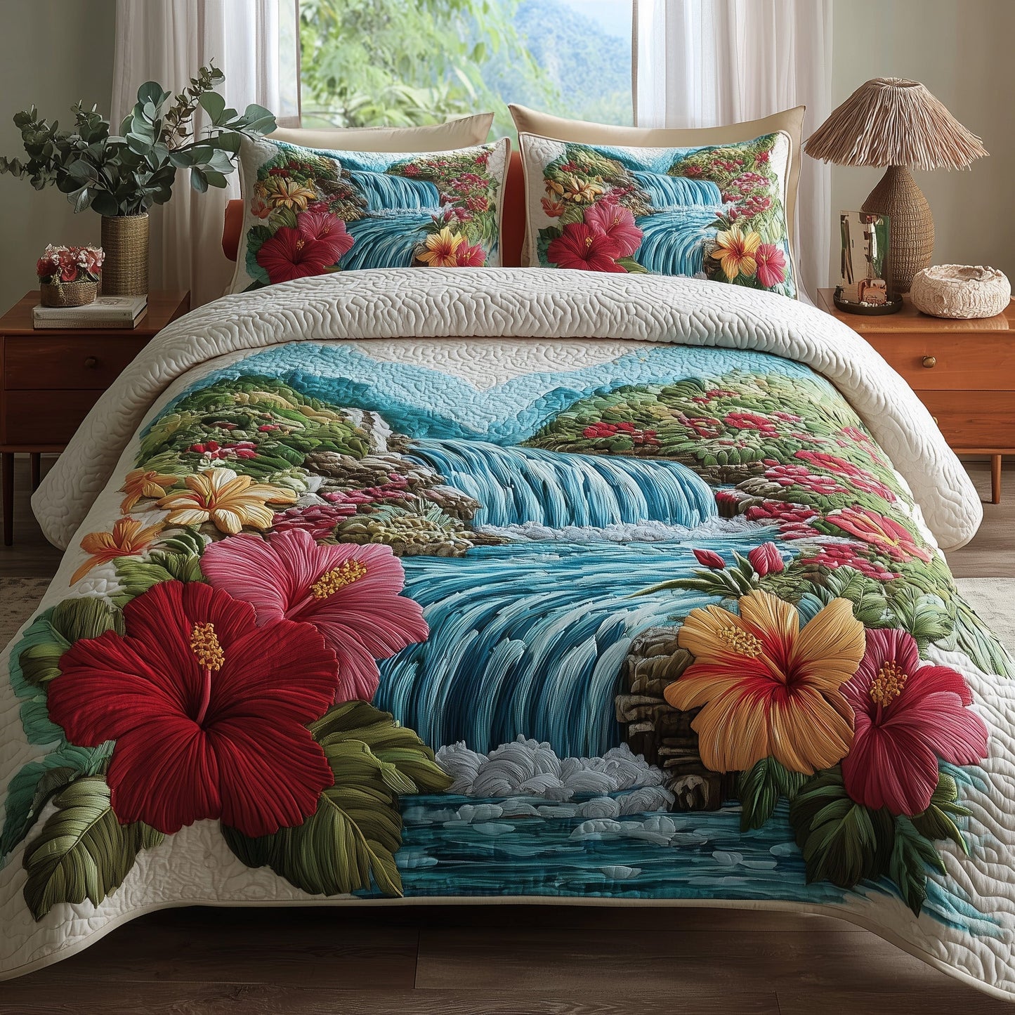 Tropical Waterfall 3-Piece Quilted Bedding Set GFTOTP9320