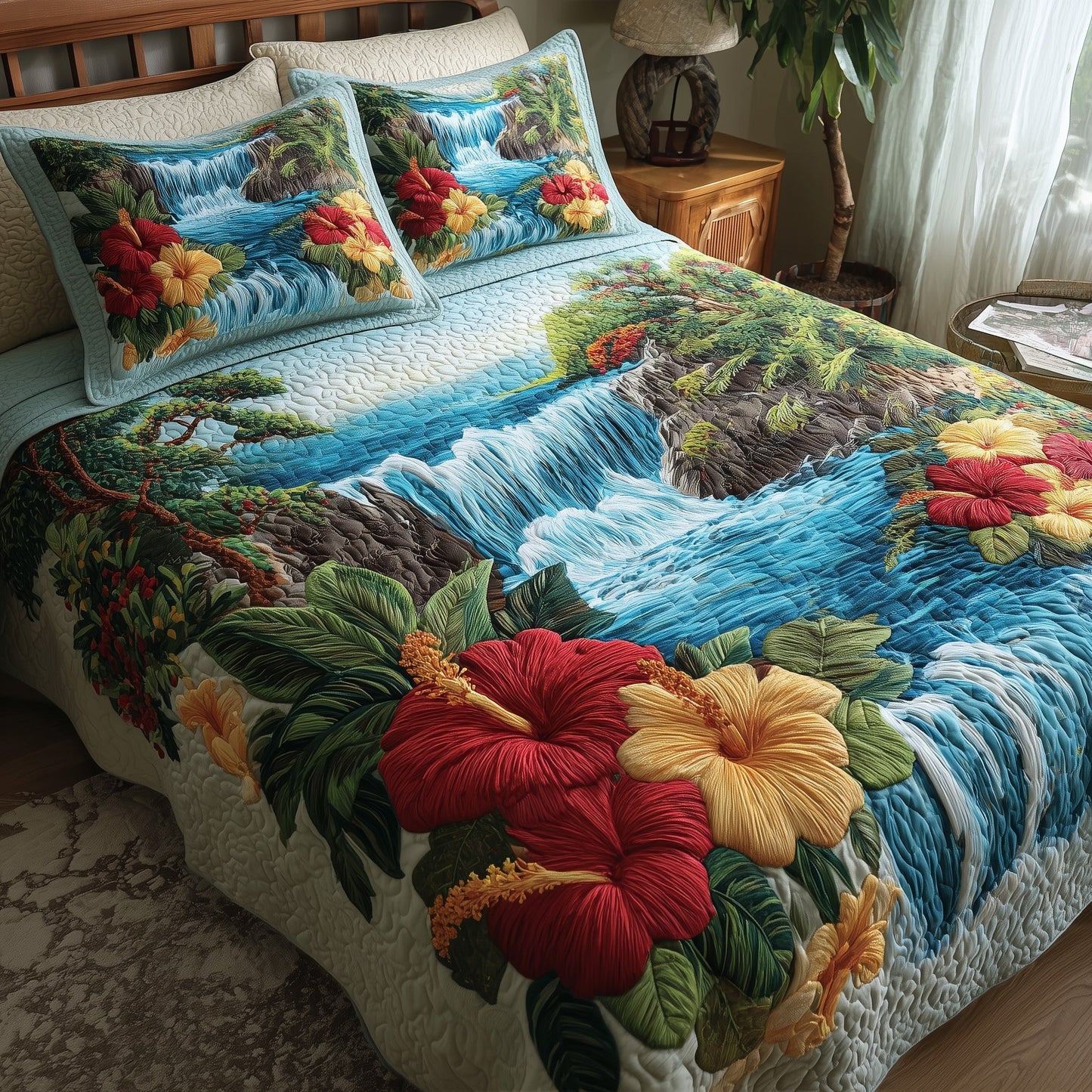 Tropical Waterfall 3-Piece Quilted Bedding Set GFTOTP9321
