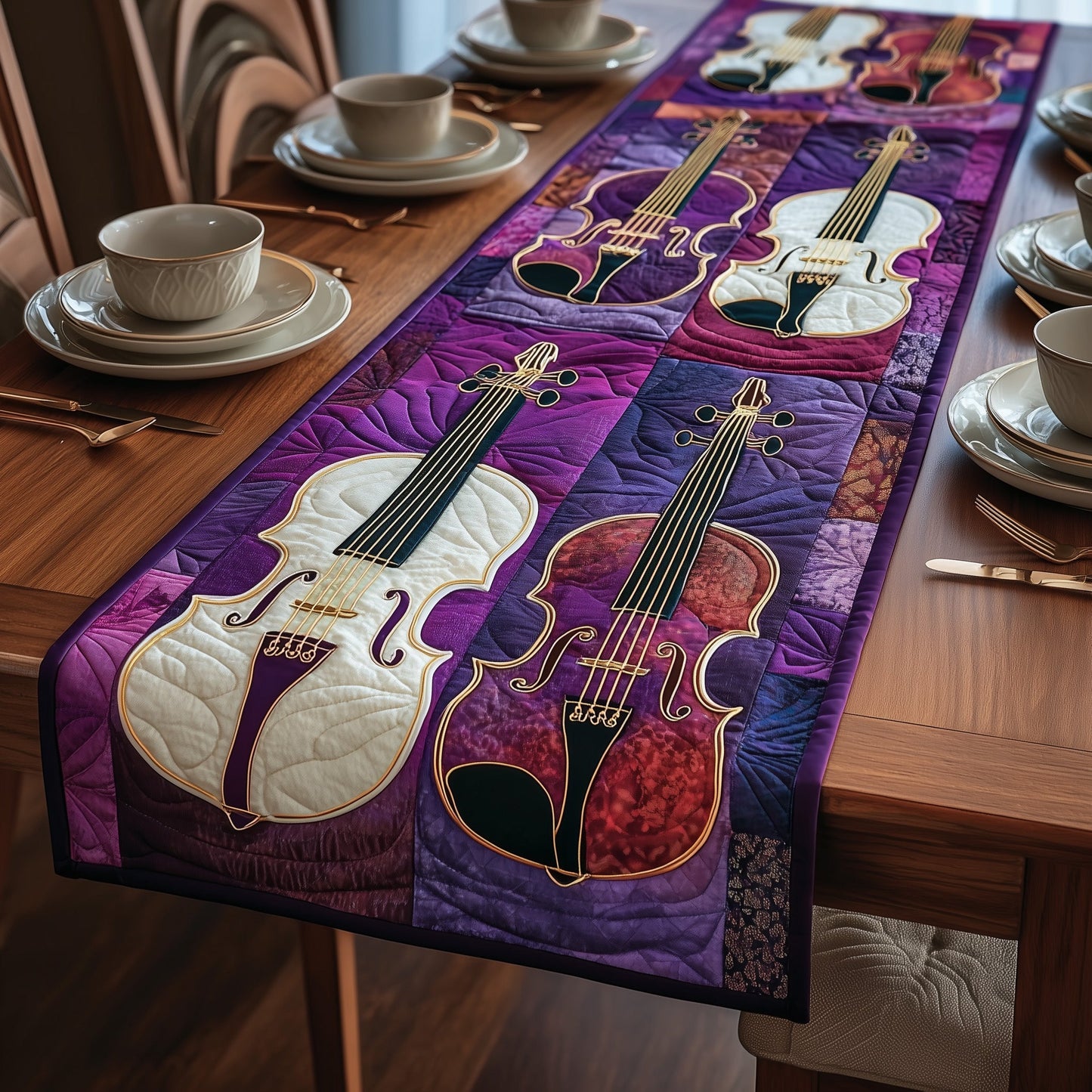 Elegant Violin Quilted Table Runner GFTOTP9339