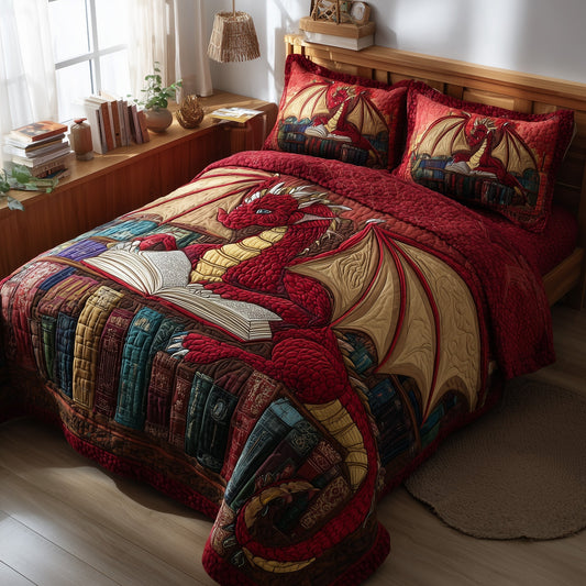 Bookish Dragon 3-Piece Quilted Bedding Set GFTOTP9347