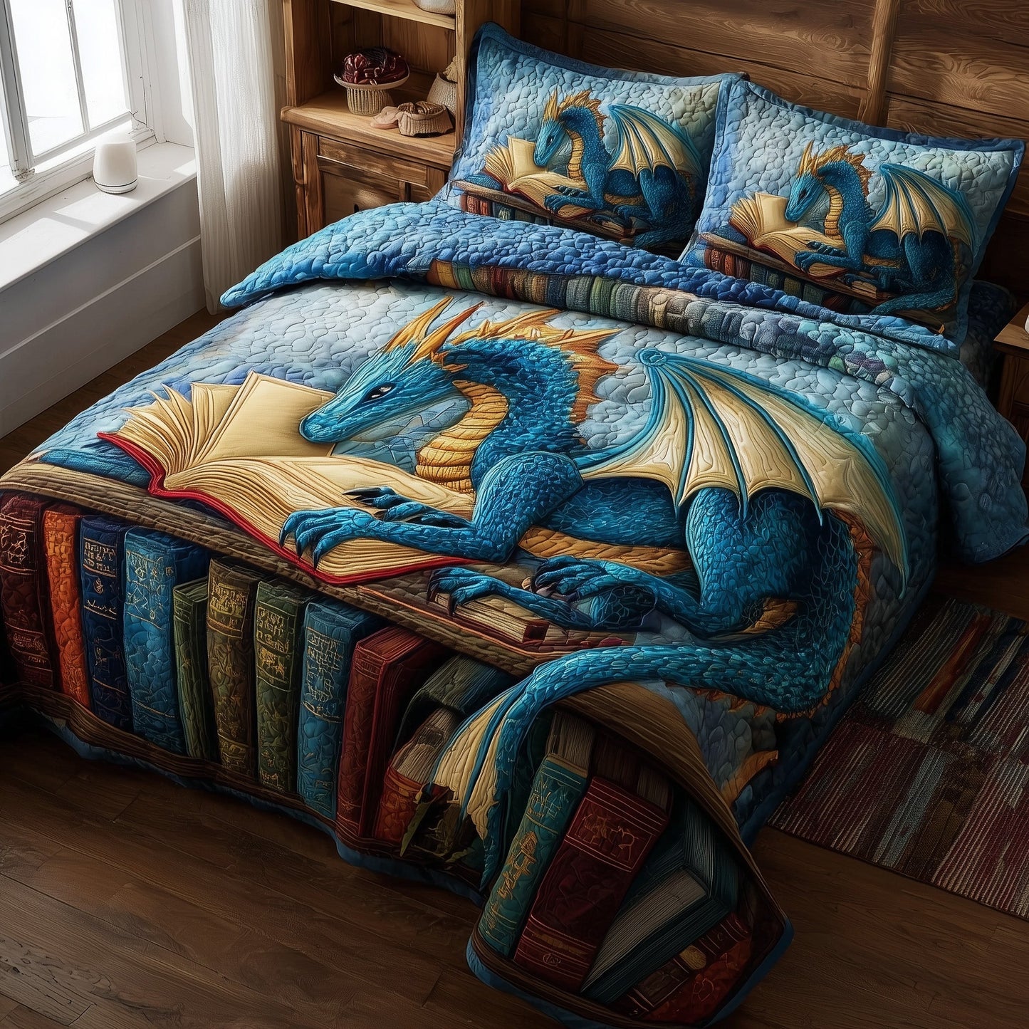 Bookish Dragon 3-Piece Quilted Bedding Set GFTOTP9352