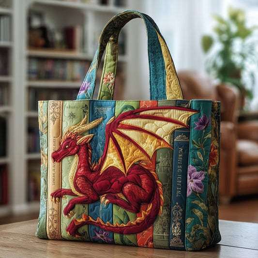 Bookish Dragon Quilted Tote Bag GFTOTP9377