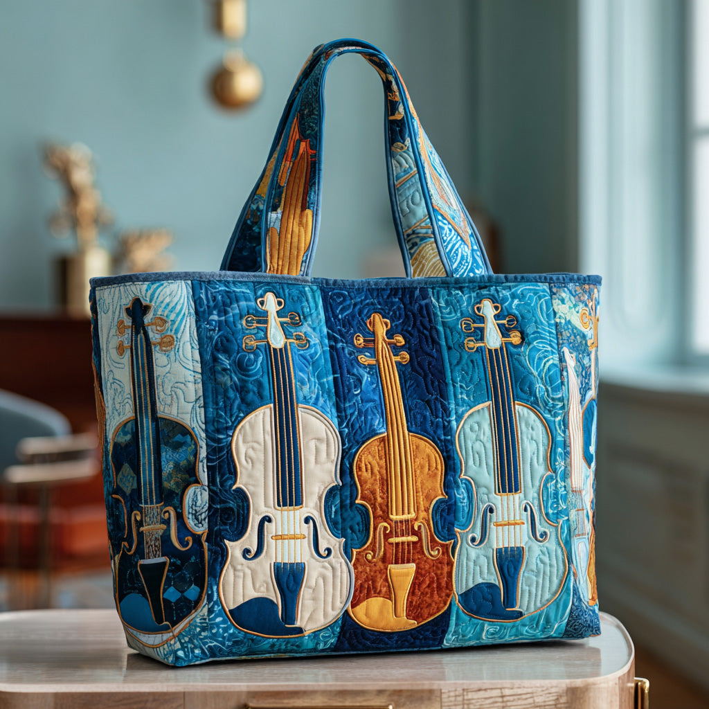 Elegant Violin Quilted Tote Bag GFTOTP9391