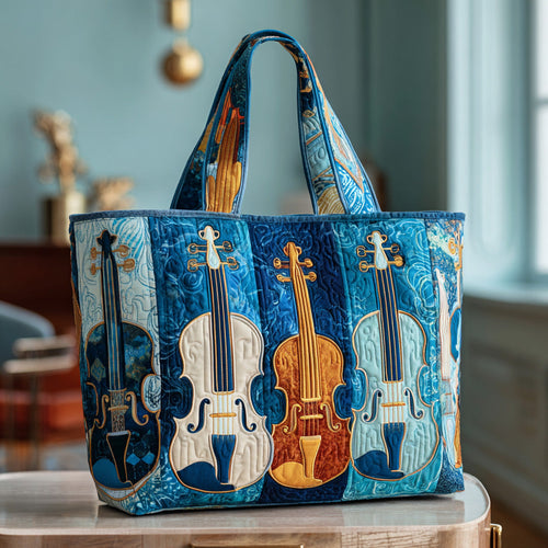 Elegant Violin Quilted Tote Bag GFTOTP9391
