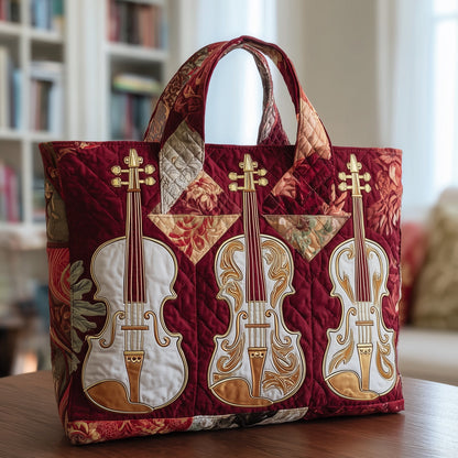 Elegant Violin Quilted Tote Bag GFTOTP9400