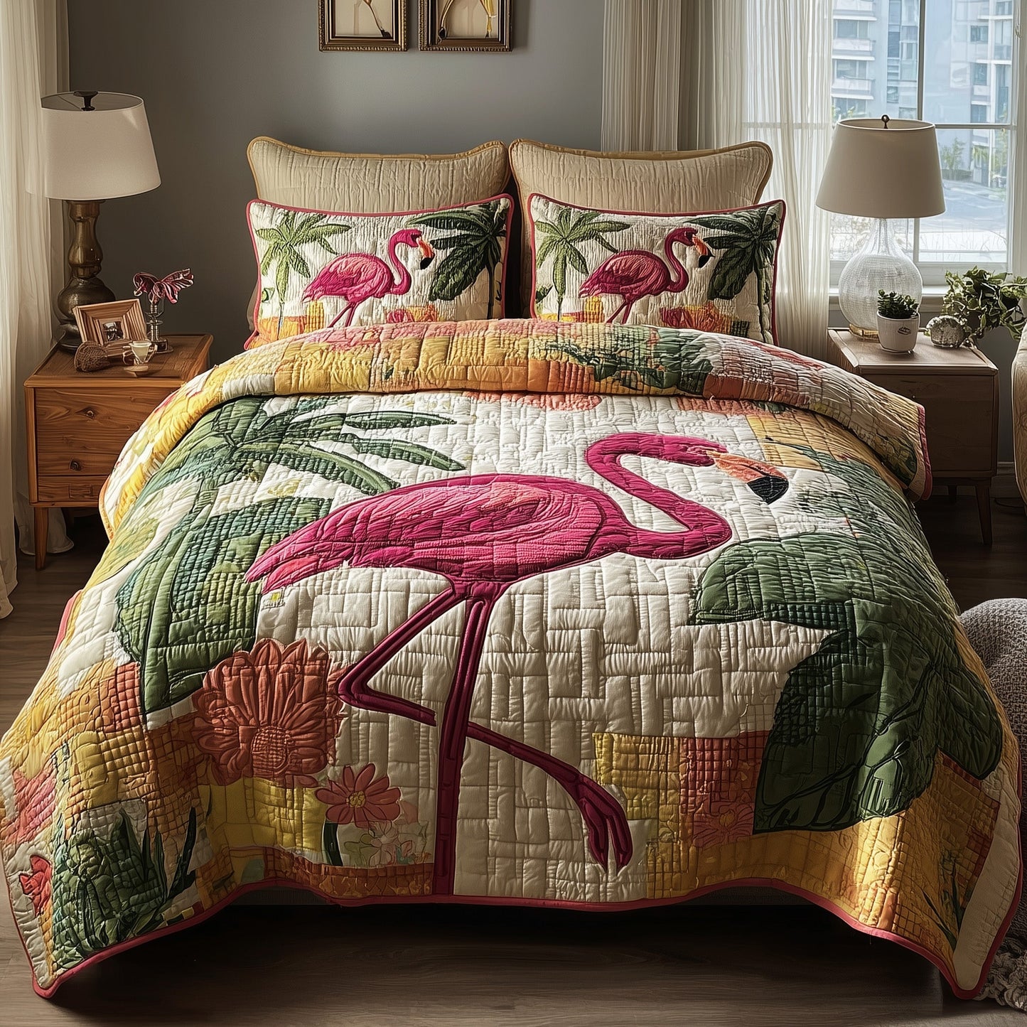 Flamingo Bliss 3-Piece Quilted Bedding Set GFTOTP9439