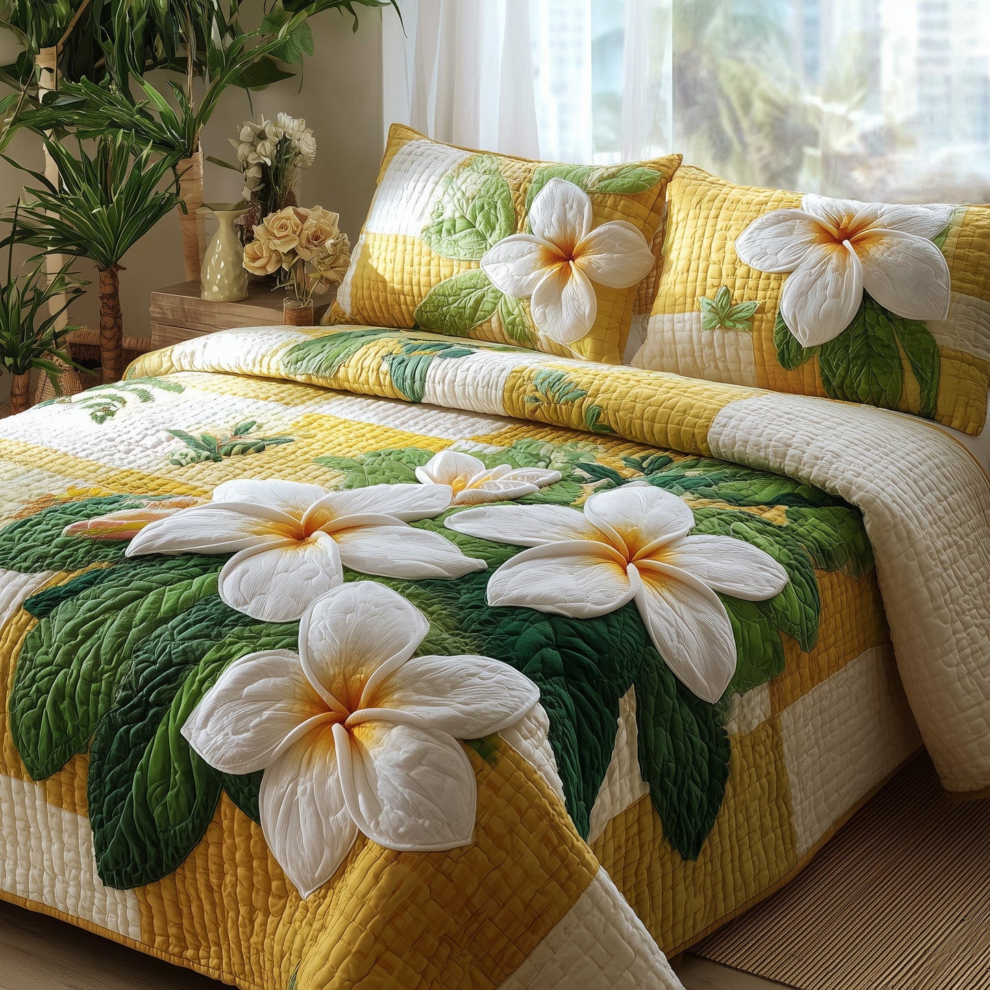 Summer Plumeria 3-Piece Quilted Bedding Set GFTOTP9491