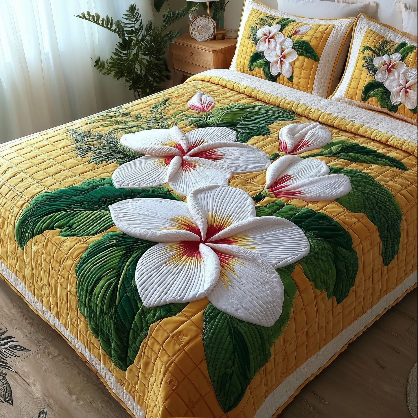Summer Plumeria 3-Piece Quilted Bedding Set GFTOTP9493