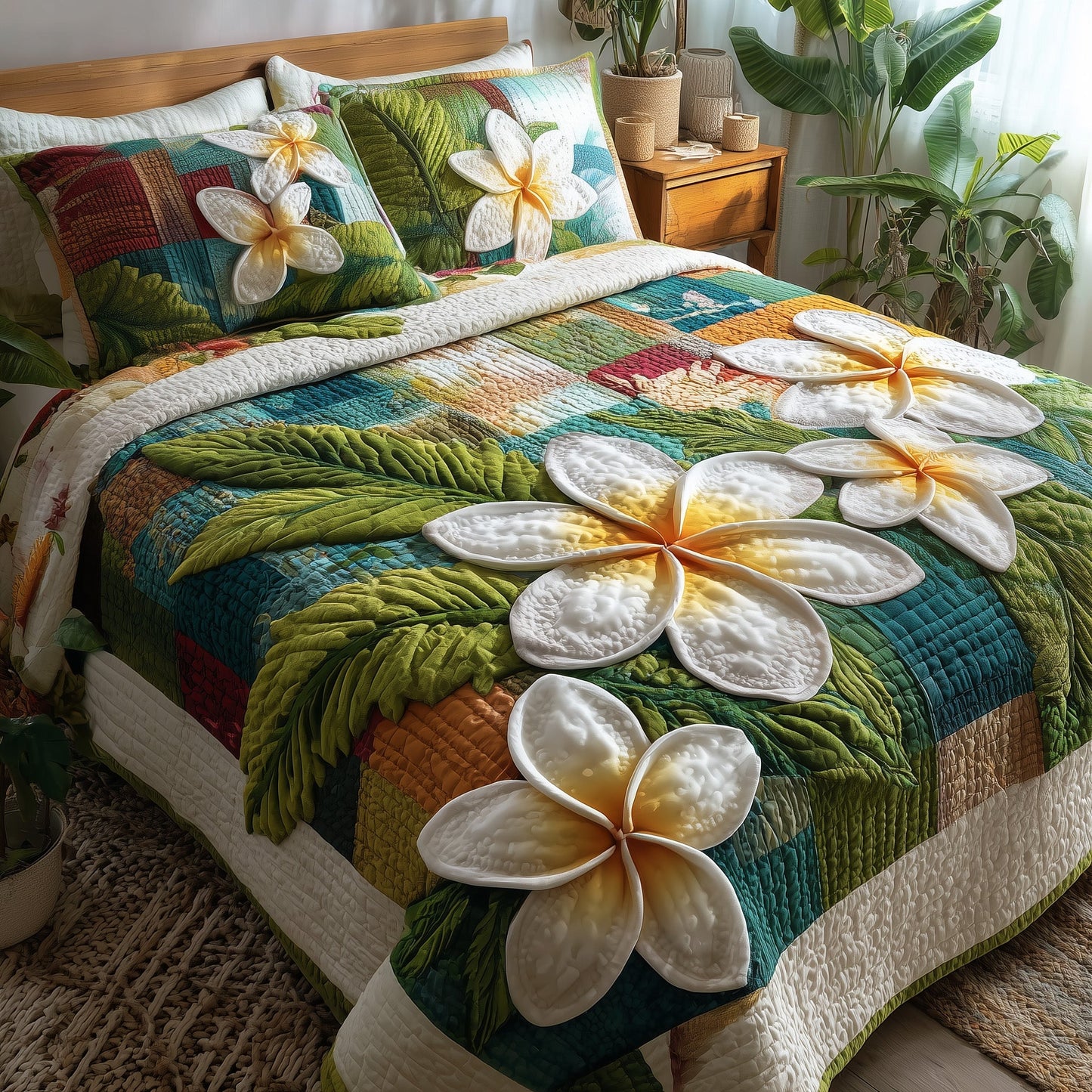 Summer Plumeria 3-Piece Quilted Bedding Set GFTOTP9494
