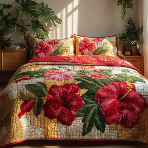 Summer Hibiscus 3-Piece Quilted Bedding Set GFTOTP9498
