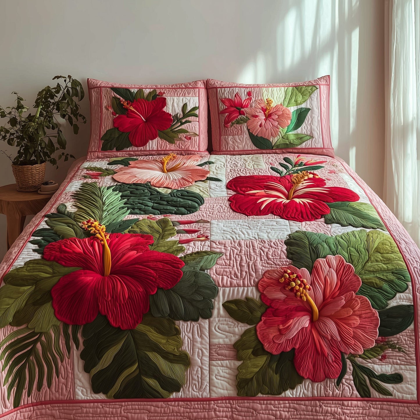 Summer Hibiscus 3-Piece Quilted Bedding Set GFTOTP9499