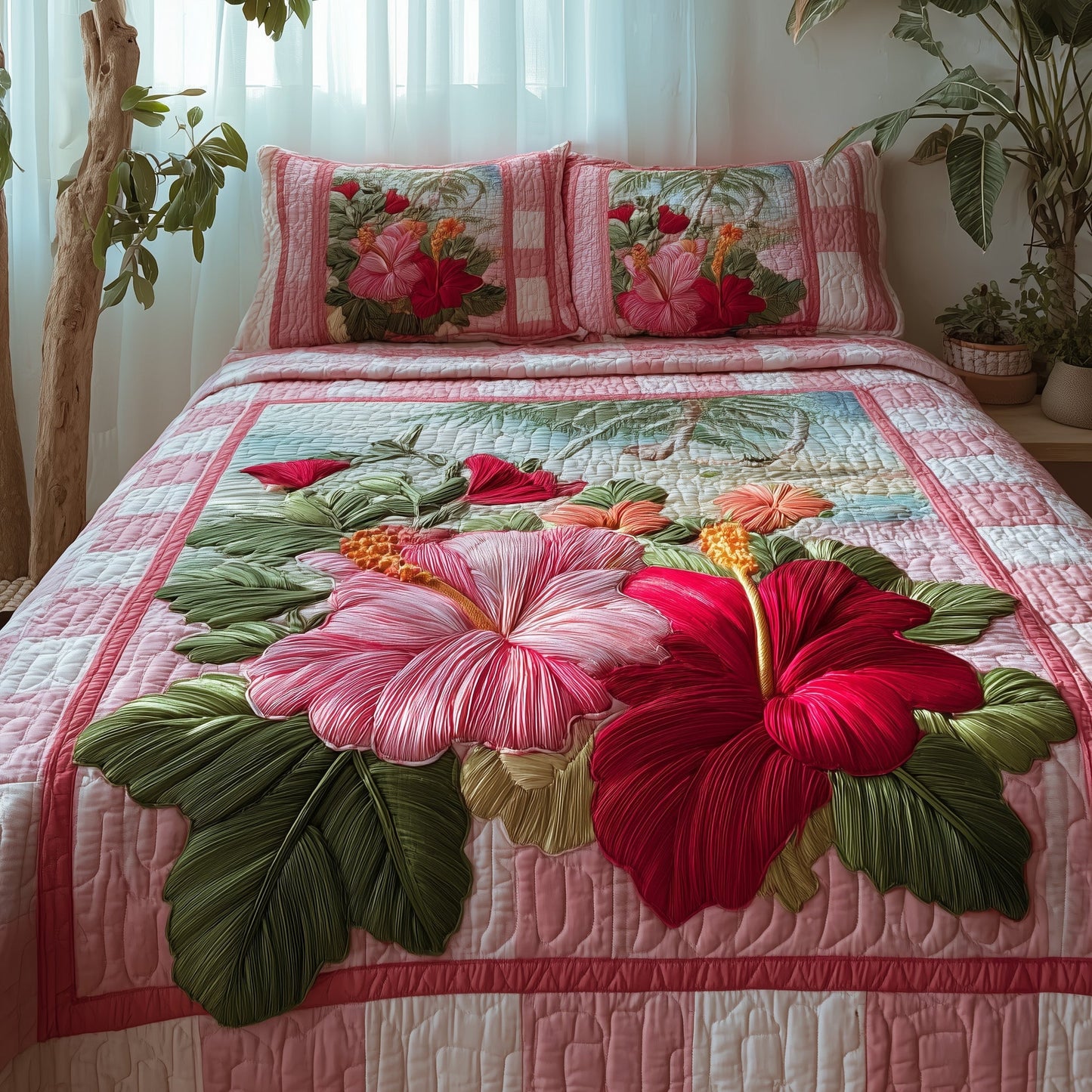 Summer Hibiscus 3-Piece Quilted Bedding Set GFTOTP9501