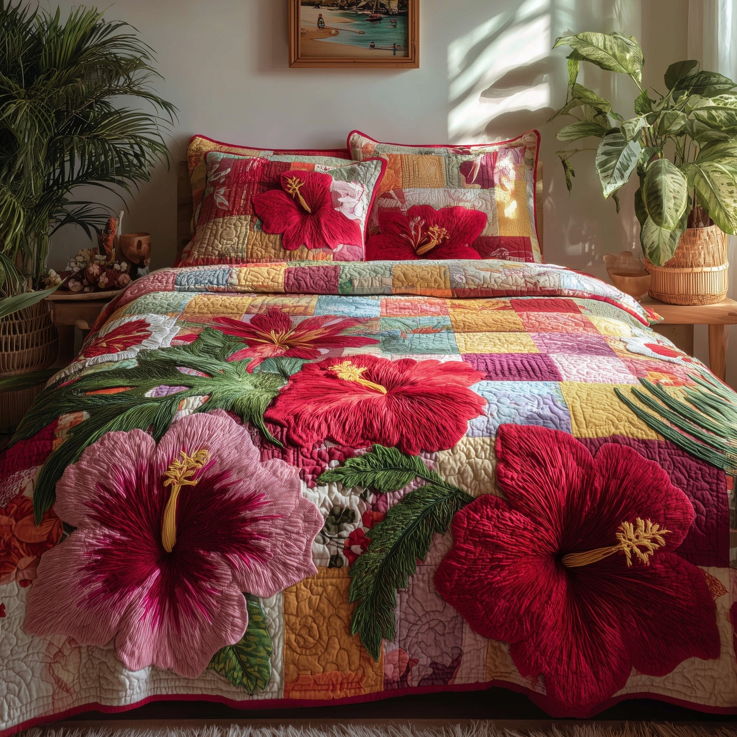 Summer Hibiscus 3-Piece Quilted Bedding Set GFTOTP9502