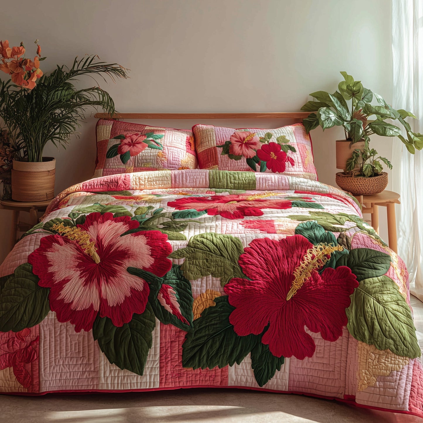 Summer Hibiscus 3-Piece Quilted Bedding Set GFTOTP9503