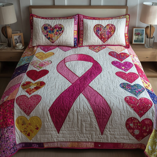 Breast Cancer Ribbon 3-Piece Quilted Bedding Set GFTOTP9504