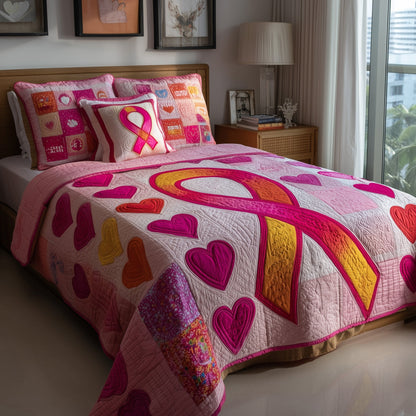 Breast Cancer Ribbon 3-Piece Quilted Bedding Set GFTOTP9505