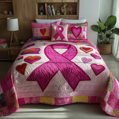 Breast Cancer Ribbon 3-Piece Quilted Bedding Set GFTOTP9509