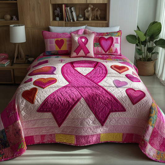 Breast Cancer Ribbon 3-Piece Quilted Bedding Set GFTOTP9509