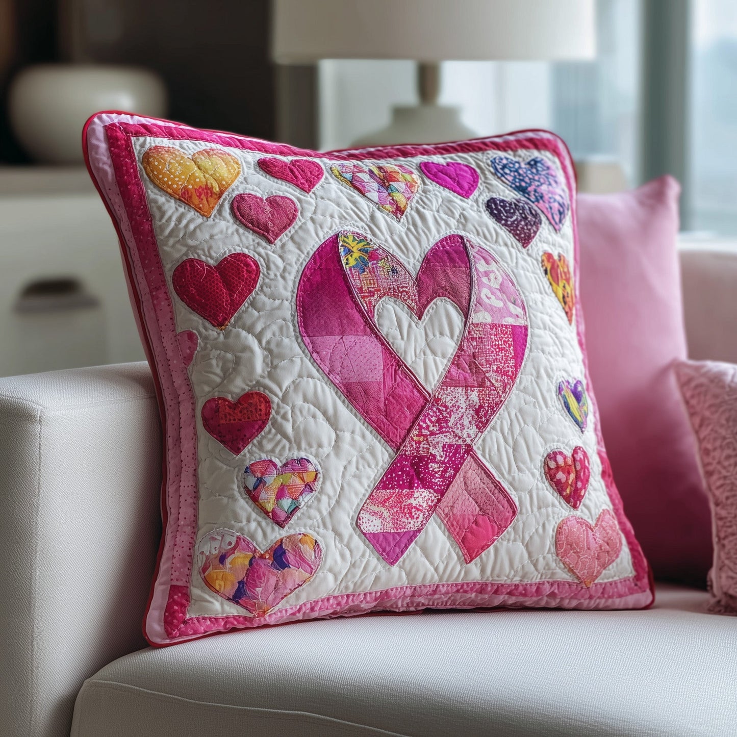 Breast Cancer Ribbon Quilted Pillow Case GFTOTP9510