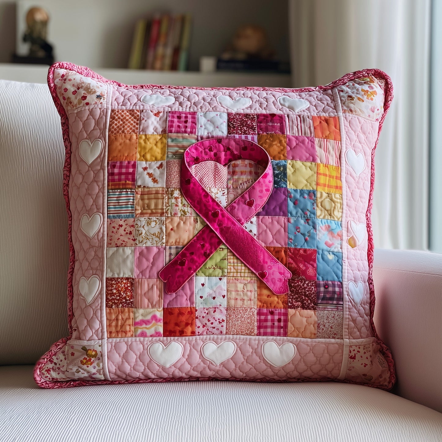 Breast Cancer Ribbon Quilted Pillow Case GFTOTP9511