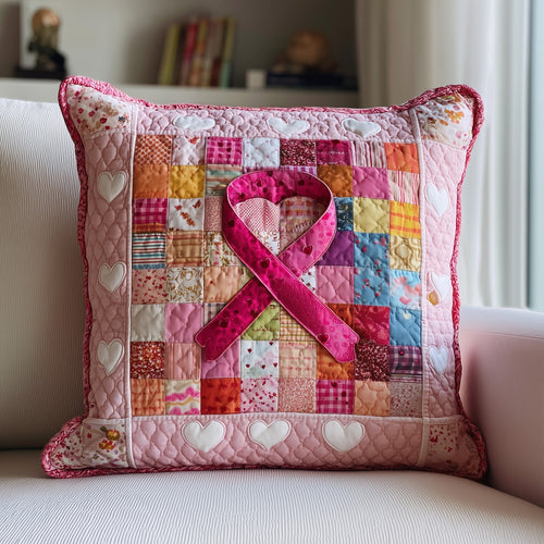 Breast Cancer Ribbon Quilted Pillow Case GFTOTP9511