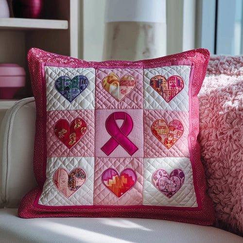 Breast Cancer Ribbon Quilted Pillow Case GFTOTP9512